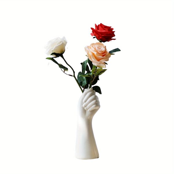 Ceramic Flower Vase, Nordic Style Hand Shape Sculpture Desktop Plant Pot for Home Decor