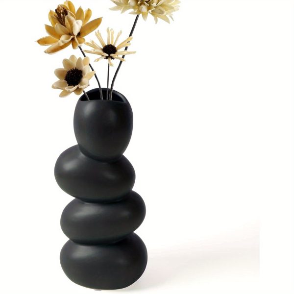 Black Vase Ceramic Black Flower Vase for Home Decor Handcrafted Cobblestone Shape Vase Centerpiece for Wedding, Decor Home Decor Living Room, Home, Office, Centerpiece