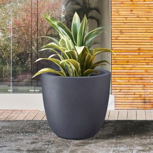 18 Inch Dia Round Concrete Planter, Indoor Outdoor Large Plant Pot with Drainage Hole and Rubber Plug for Home Patio Garden, Charcoal