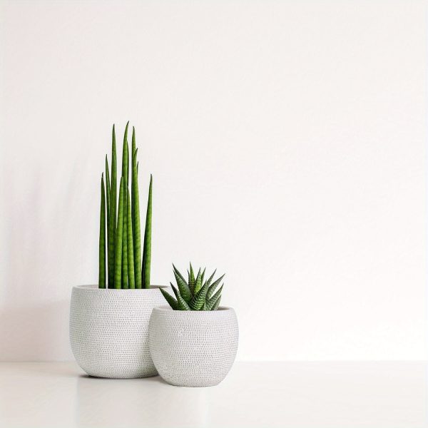 Ceramic Plant Pot Set 2 - White Flower Pots - Indoor & Outdoor Planters (White)