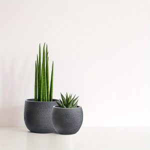 Ceramic Plant Pot Set 2 - Black Flower Pots 7