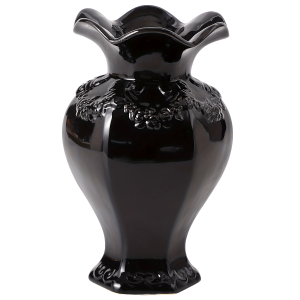 Vintage Gothic Black Ceramic Vase With Embossed Design - Round, Ideal For Home Decor & Special Occasions