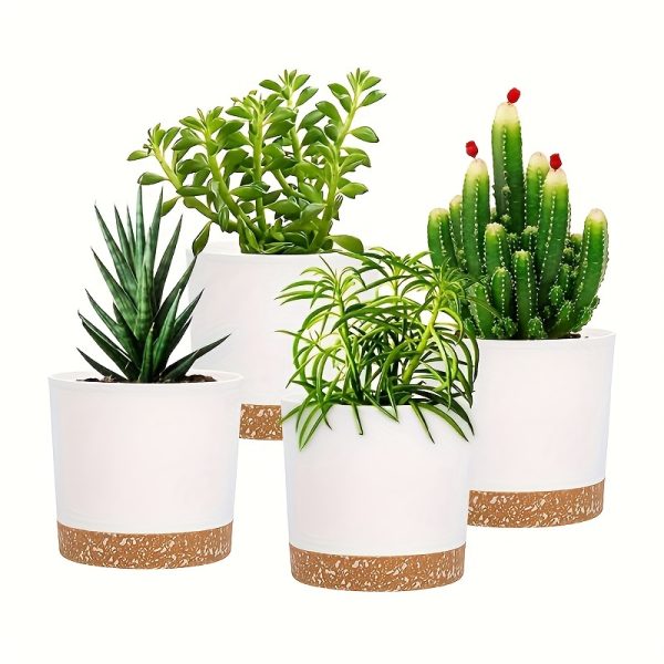 4pcs, 5 Inch Flower Pots, Indoor Plant Pots With Drainage Holes And Removable Base, Saucer Style Modern Decoration For Outdoor Garden Planters