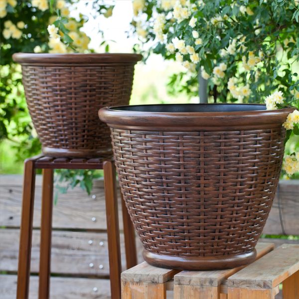 Rustic Vintage Rattan Pattern 2-Piece Premium Flower Pot Set