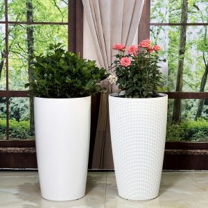 Visible Self-Watering Planter - Large, Tall, Freestanding Plastic Flower Pot with Removable Liner for Indoor & Outdoor Use