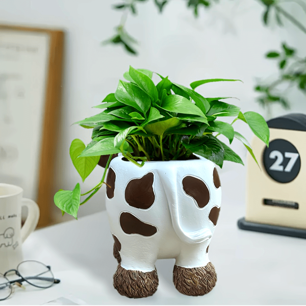 1pc resin flower pot set, cute and exquisite cow resin succulent flower pot handicraft, can be used for courtyard, garden, indoor decoration, and can also be used as a gift for friends