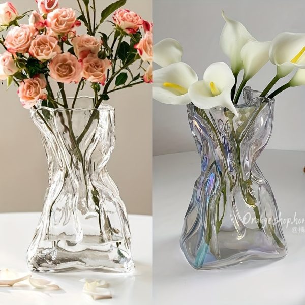 1/2pcs Vase Superior Sense Of Simplicity Creative Irregular Vase, Transparent Glass Living Room Desktop Flower Arrangement, Water-farming Decorative Ornaments, Personalized Pleated Vase, Office, Home Desktop Vase Ornaments, Decorative Gifts