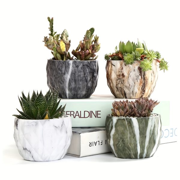 4pcs Modern Marbling Ceramic Flower Pot Succulent Cactus Planter Pots Container Bonsai Planters Gift Idea Cute Creative Gift Valentine's Day Easter Children's Day Women's Day Plants Not Included, 3.35inch