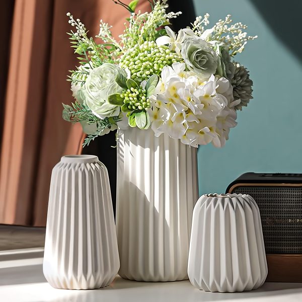 White Ceramic Vase Set Of 3 Modern Minimalist Bohemian Home Decor Vase Farmhouse Rustic Mantel And Shelf Decor Spacious Vase For Living Room Entryway Countertop Accents And Gift