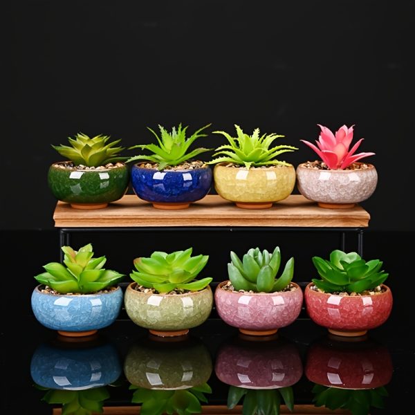 12pcs/ Set, 2.5 Inch Small Ceramic Succulent Planter Pot With Drainage Hole Set Of 12 (Random Color), Ice Crack Glaze Porcelain Handicraft Plant Container Gift For Mom Sister Aunt Best For Home Office Desk Decoration (No Plants Included)